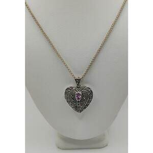 Locket with Marcasite and Pink CZ in Sterling Silver on a 28-in Danecraft Chain